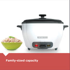 BLACK+DECKER Rice Cooker 6-Cup (Cooked) with Steaming Basket, Removable Non-Stick Bowl, White