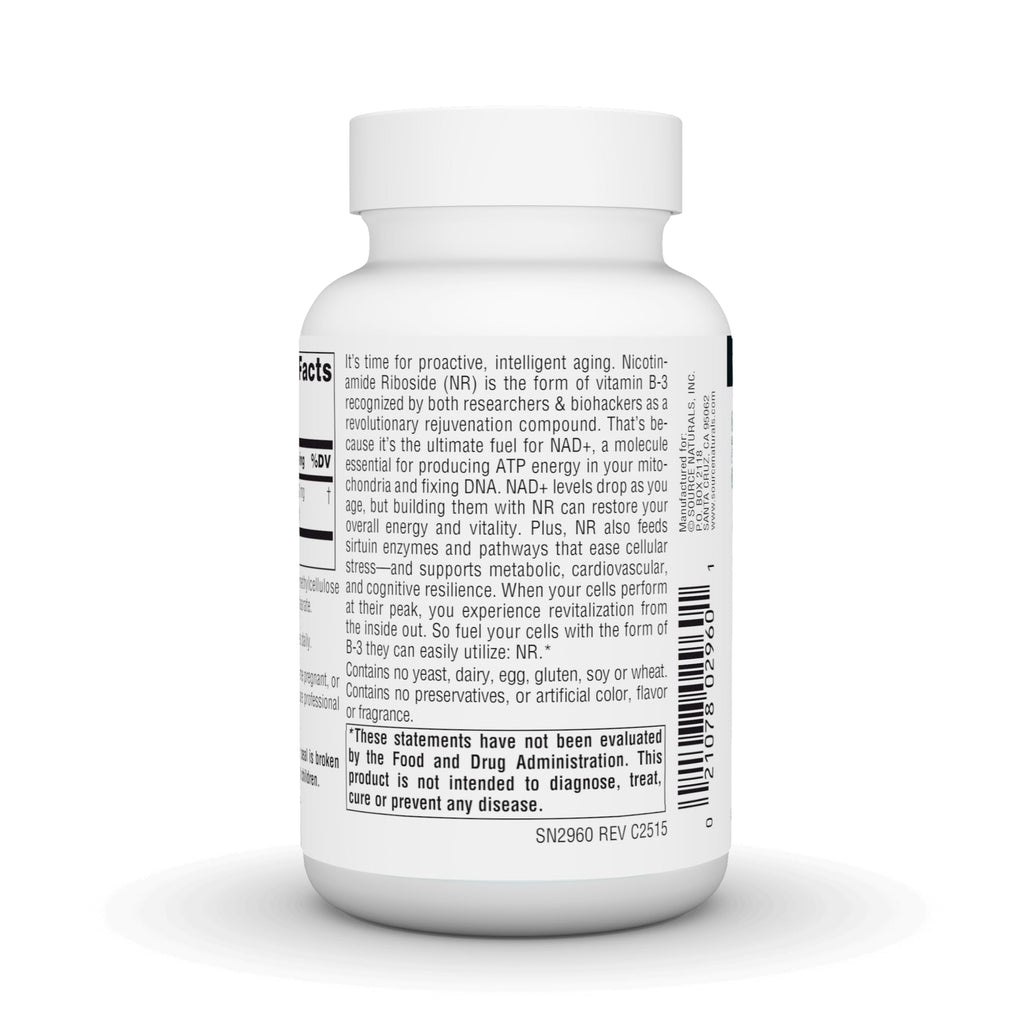 Source Naturals NR, Nicotinamide Riboside, Vegan Dietary Supplement for Mitochondria, Healthy Aging, Cells & Energy*, Premier Fuel for NAD+ Levels, 300 mg - 60 Vegan Capsules