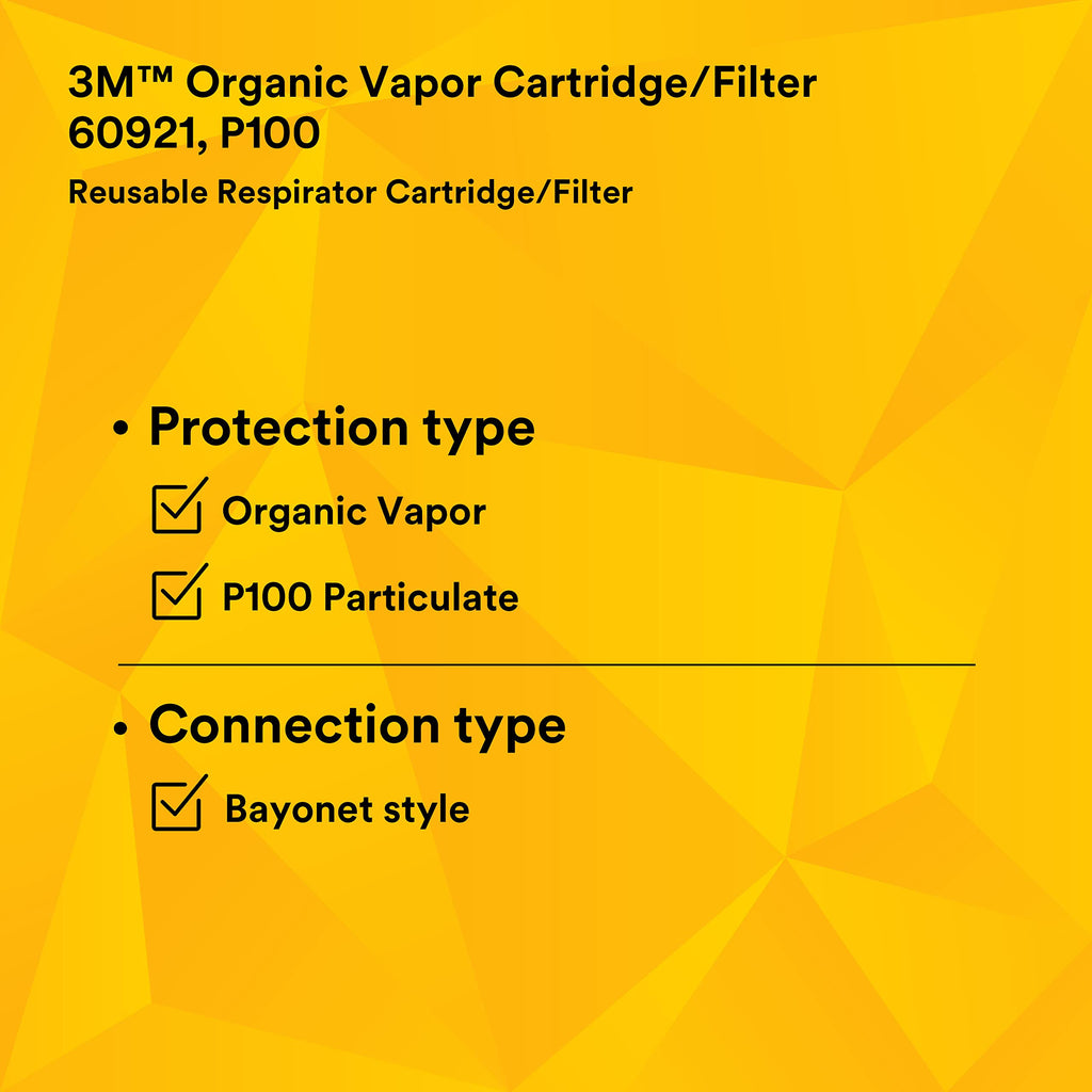 3M 60921 P100 Respirator Cartridge/Filter, NIOSH Approved, 1 Pair, OV ...