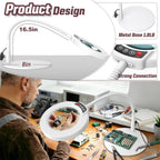 Krstlv 10X Magnifying Glass with Light and Stand, 16.5in Flexible Goose-Neck, 5 Color Modes Stepless Dimmable LED Lighted Desk Lamp, Hands Free Magnifier for Crafting Hobby Painting Close Work - White