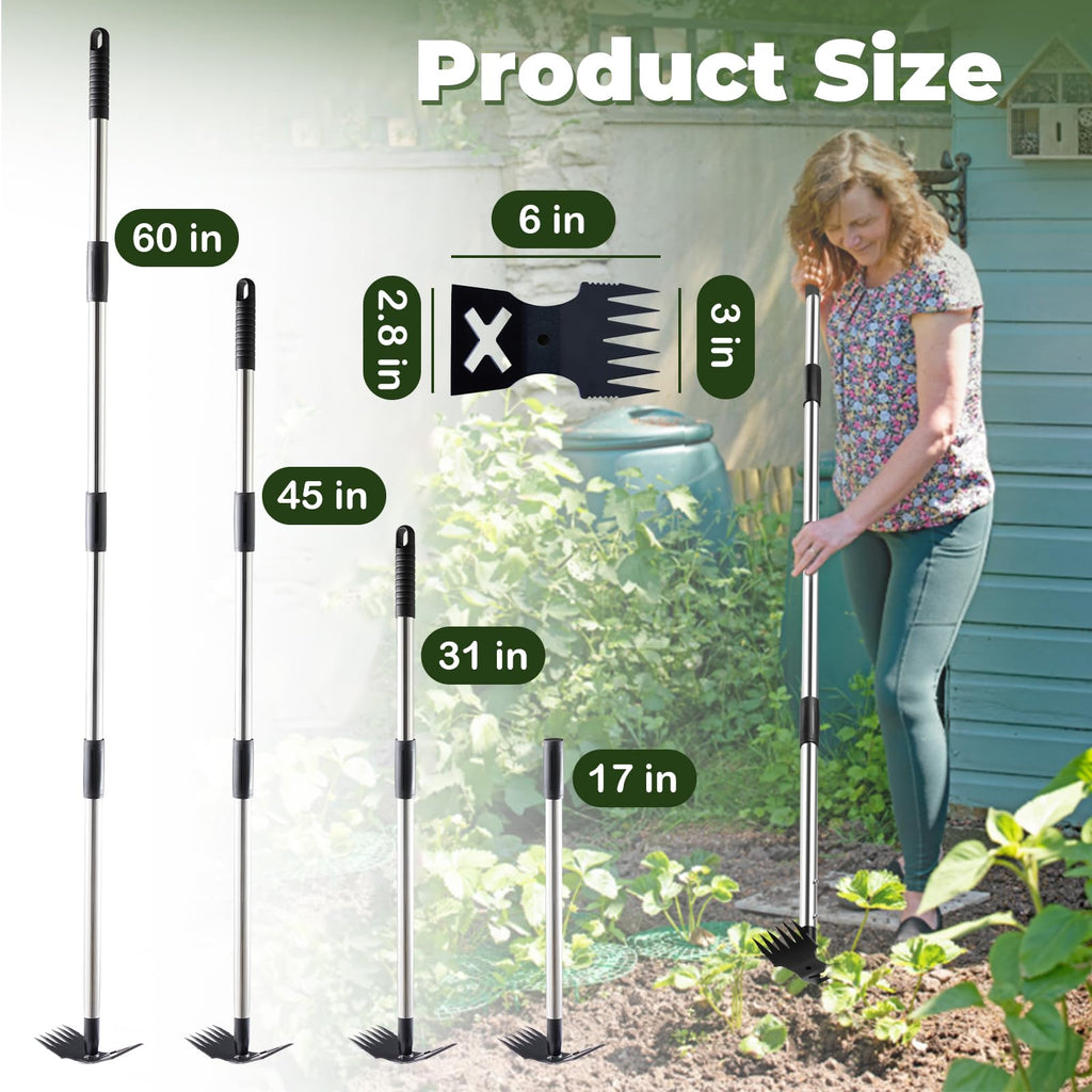 NICOFPHY Weed Puller Tool with Long Handle, Heavy Duty Garden Hoe and Rake