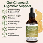 Prozen Wormwood Gut Cleanse Liquid Drops, Wormwood Black Walnut Clove Gut Cleanser for Adults with Soursop, Pumpkin Seed, PAU D'Arco, Garlic Oregano, Boosts Energy, Gut Health & Absorption, 2Oz (1)