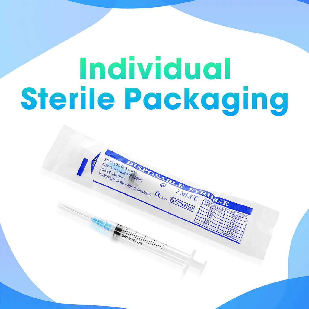 Meterbox 100 Pack 2.5ml Syringes with Needle - 23G 1 inch Disposable 2.5cc Luer Lock Syringe for Scientific Lab Use, Sterile Individually Wrapped