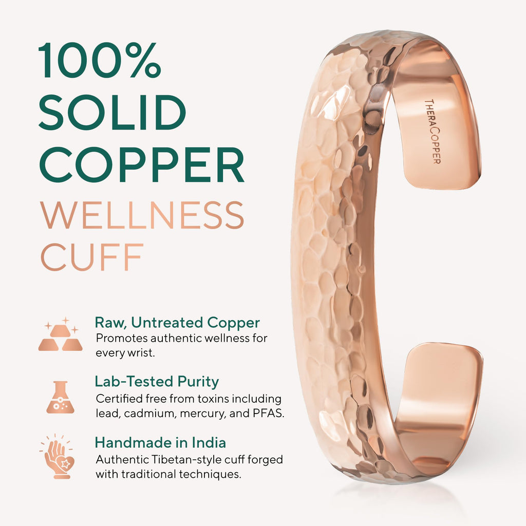 TheraCopper Pure Copper Bracelets for Women & Men, Cuff (Hammered)