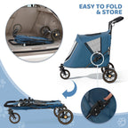 Magshion Pet Stroller for Medium Dogs w/Adjustable Handle, 3-Wheel Dog Cat Wagon w/Dual Entry, Rear Storage, Breathable Mesh, One-Foot Brake, Ideal for Large Pets up to 55 lbs, Navy Blue
