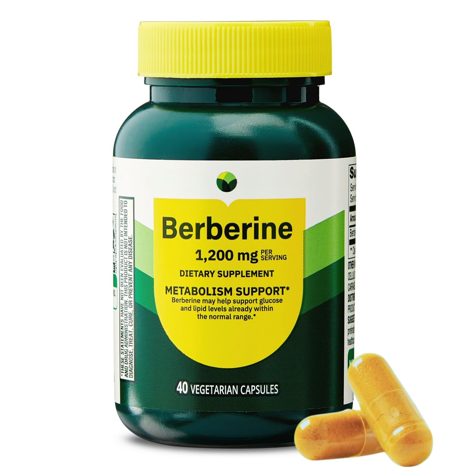 Berberine Herbal Supplement, 1200 mg, 40 Vegetarian Capsules, Pack 1