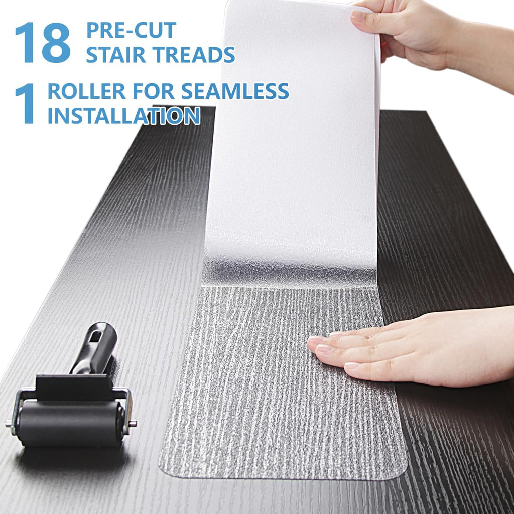 Butizone Non Slip Stair Treads 32"x4", Clear Anti Slip Strips for Wooden Steps Indoor, Transparent and Waterproof Grip Tape, Safety for Elderly, Children, and Dogs,18-Pack