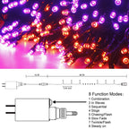300 LED Halloween String Lights, 98.5FT with 8 Modes, Waterproof, Plug in for Indoor/Outdoor Party Decorations (Purple & Orange)