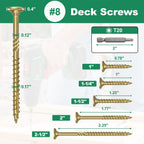 #8 x 1-5/8” Deck Screws, 1000Pcs Star Drive Wood Screws
