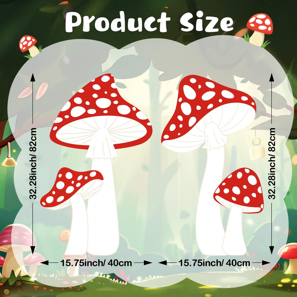 Panelee Wonderland Party Decorations, Mushroom Sign Yard Decoration with Stakes, Large Wonderland Mushroom Photo Background Decor for Indoor Outdoor Lawn Garden Woodland Birthday Tea Party Supplies