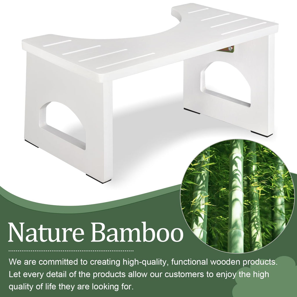 Foldable Toilet Stool, 7 Inch Poop Stool for Bathroom, Bamboo Toilet Stool Squat Adult, Collapsible Squatting Potty Stool with Non-Slip Strip - Improve Squatting Posture and Comfort, White