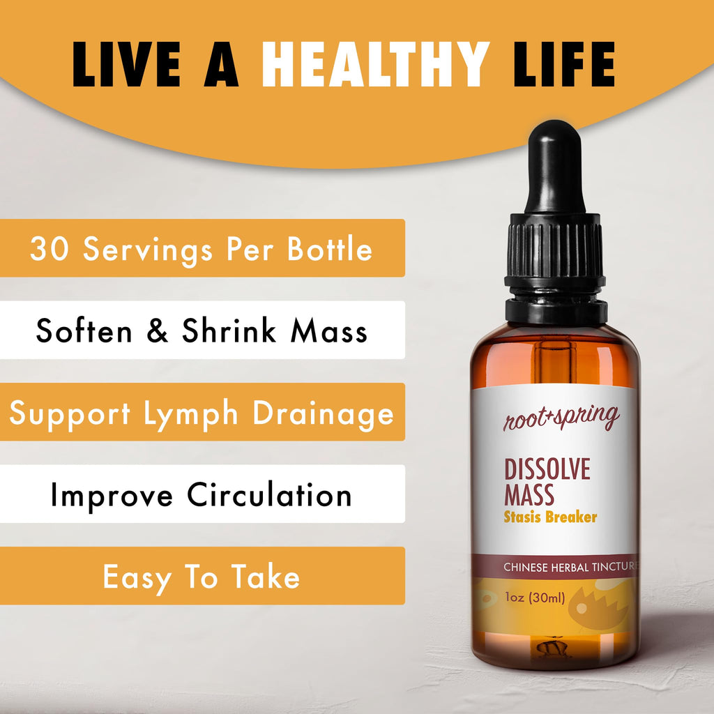 root + spring Dissolve Mass - Stasis Breaker - Herbal Tincture (Liquid Extract) Concentrate Formula with Dropper, Natural TCM Herb Blend Supplement 1 oz (Pack of 4)