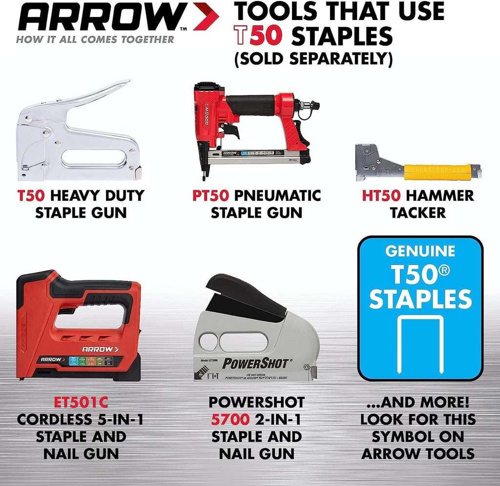 Arrow 508 Heavy Duty T50 1/2-Inch Leg Length, 3/8-Inch Crown, Staples for Upholstery, Construction, Furniture, Crafts, 1250 Count(Pack of 1)