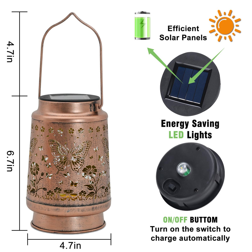 2Pack Solar Lights Solar Lanterns Outdoor Waterproof - Butterfly Garden Decor Birthday Gifts for Women Mom Grandma Butterflies Decoration Outside for Yard, Patio, Backyard, Porch