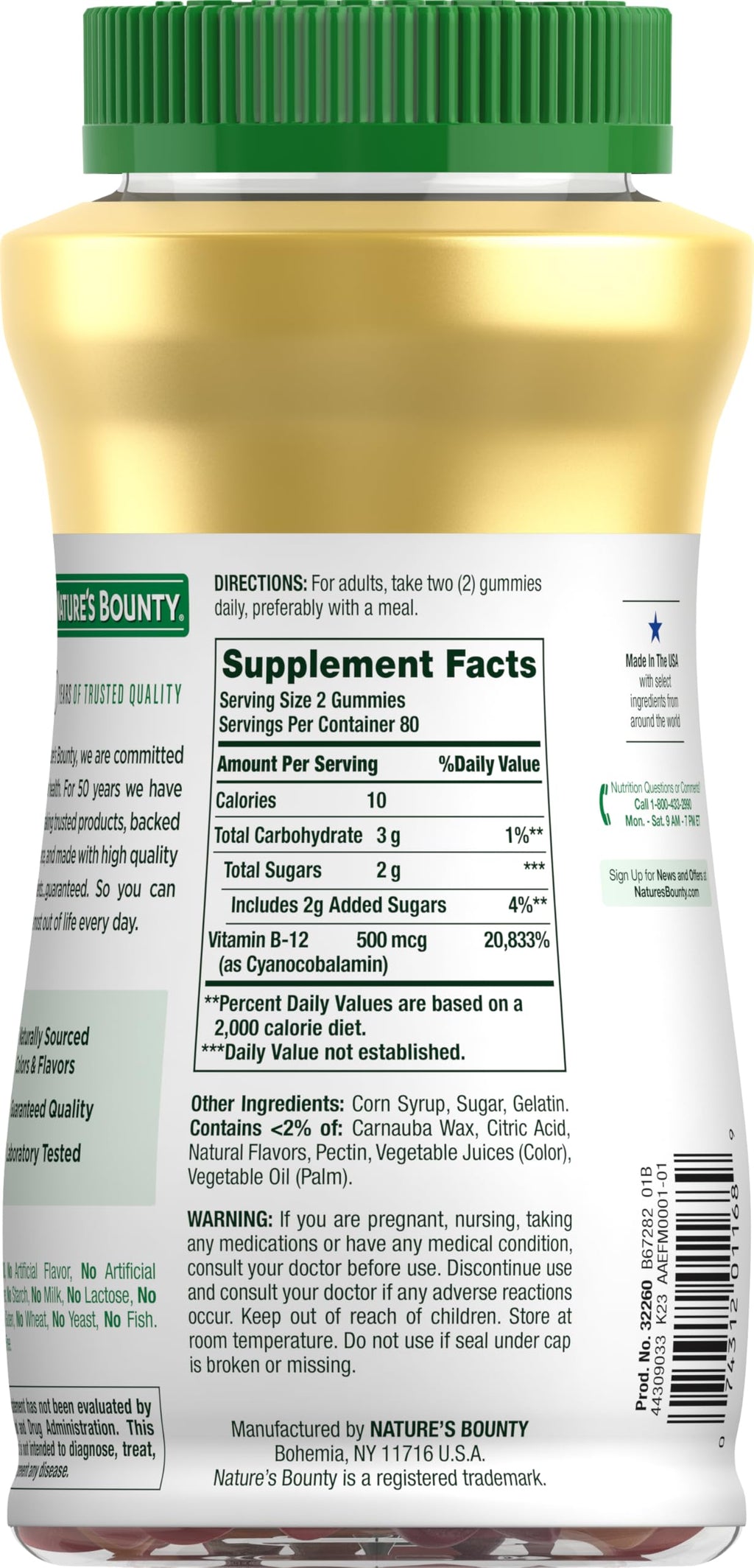 Nature's Bounty Vitamin B12 Gummies, Dietary Supplement, Supports Energy Metabolism and Nervous System Health, Mixed Berry Flavor, 500mcg, 160 Count (Pack of 3)