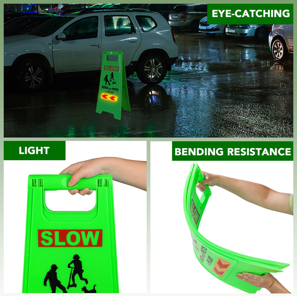 XPCARE 24 Inches Kids Playing Sign for Street, 4PACK Green Children at Play Safety Sign with Reflective Tapes,Caution Slow Down for Street,Kids and Pets at Play Warning Sign