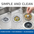 Blazeavian Solid Brass Body 3-in-1 Kitchen Sink Drain Strainer & Stopper, Heavy Duty Pop Up Plug Assembly with 2 Baskets, Anti-Clog Replacement for US Standard 3-1/2 Inch Drains, Rust-Proof Silver