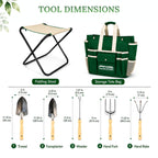 GardenHOME 7-Piece Gardening Tool Set with Folding Stool and Storage Tote Bag, Stainless Steel Garden Tools with Wooden Handles, Garden Kit for Planting, Weeding, Pruning, Yard Work, Gardening Gifts