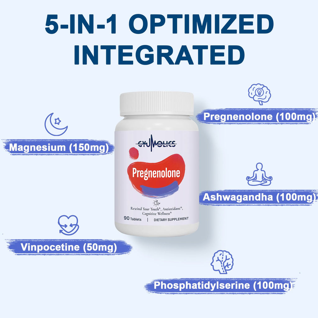 Gyumolics Pregnenolone 100mg Supplement for Cognitive Function & Mental Clarity - Multi-Ingredient Formula for Men & Women - 90 Tablets