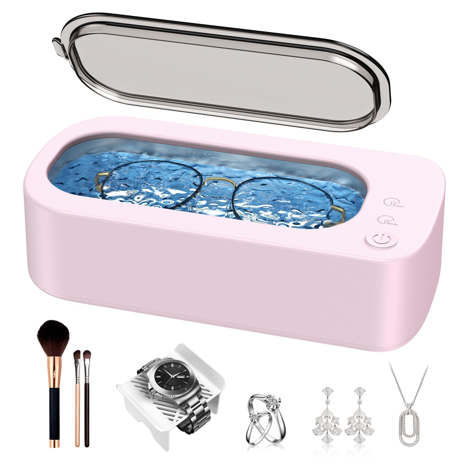 OSLTWI Ultrasonic Jewelry Cleaner Machine: 48KHz Ultra Sonic Cleaner for Jewelry,Eyeglass,Rings,Watch Band,Dentures,with Dual Cleaning Modes,350ML 304 Stainless Steel Tank,Gift for Wife,Mom,Daughter