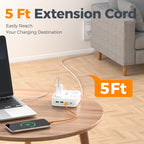 TESSAN Dual Surge Protector Power Strip, 5 Ft Extension Cord Flat Wall Plug