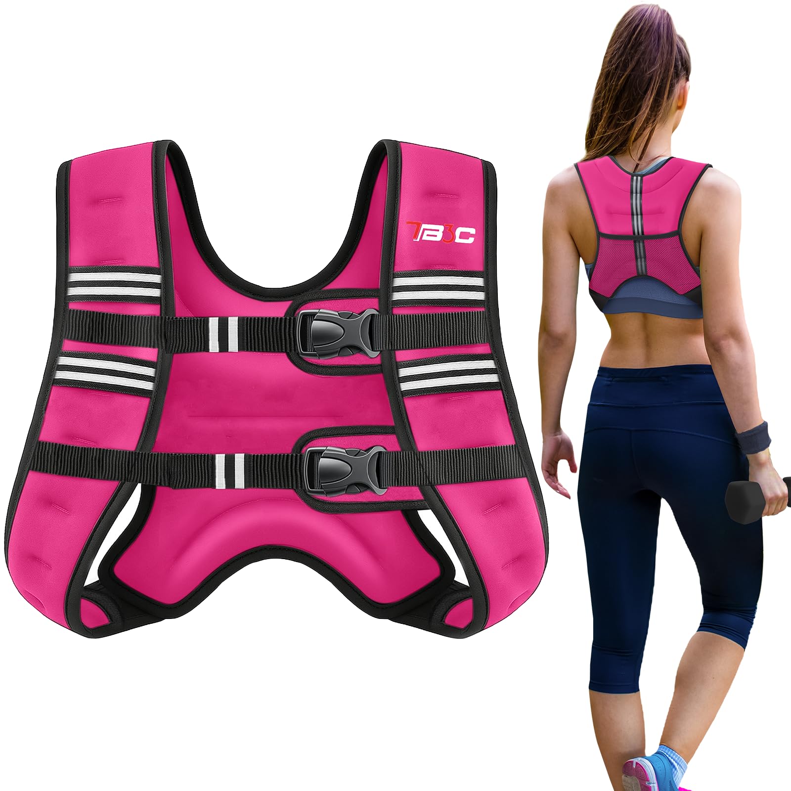 TB3C Weighted Vest 12lb with Reflective Stripe for Workout, Strength Training, Running, Fitness, Muscle Building, Weight Loss, Weightlifting