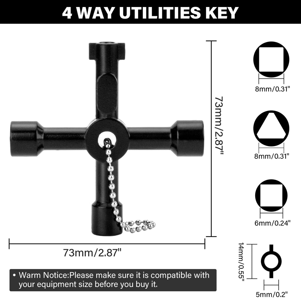 HAUTMEC 4 Way Sillcock Water Key Set 2 PCS, Universal Cross Water Spigot Key, Zinc Alloy Multi-Function Utility Key for Silcock Key 4 Way Faucets Valves Spigots, HT0438-WK