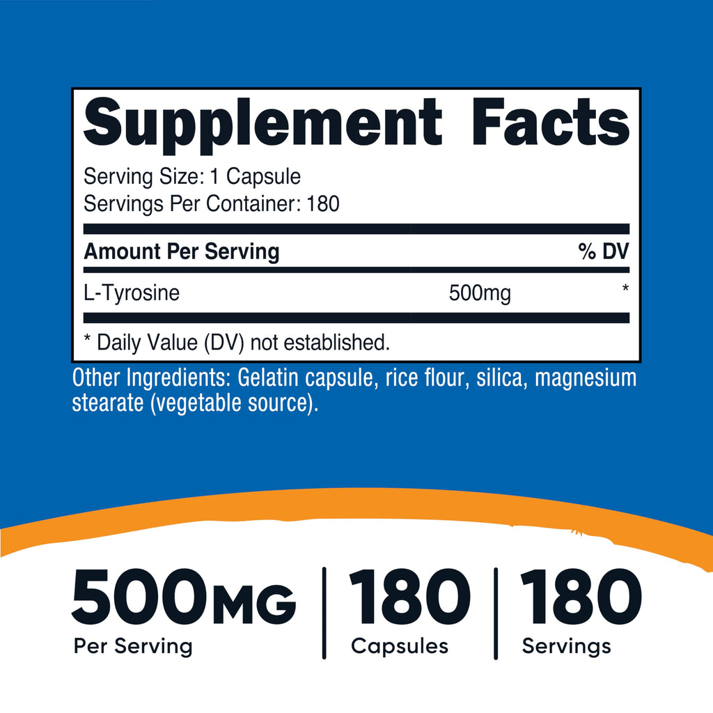 Nutricost L-Tyrosine 500mg, 180 Capsules (3 Bottles)