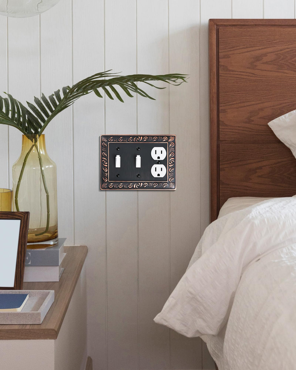 TREEWELL 2-Pack Combo Double Toggle/Single Duplex Outlet Covers, Paisley Pattern Decorative Switch Plates and Outlet Covers, 4 Gang Aged Bronze Metal Wall Plates, Corrosion Resistant