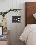 TREEWELL 2-Pack Combo Double Toggle/Single Duplex Outlet Covers, Paisley Pattern Decorative Switch Plates and Outlet Covers, 4 Gang Aged Bronze Metal Wall Plates, Corrosion Resistant