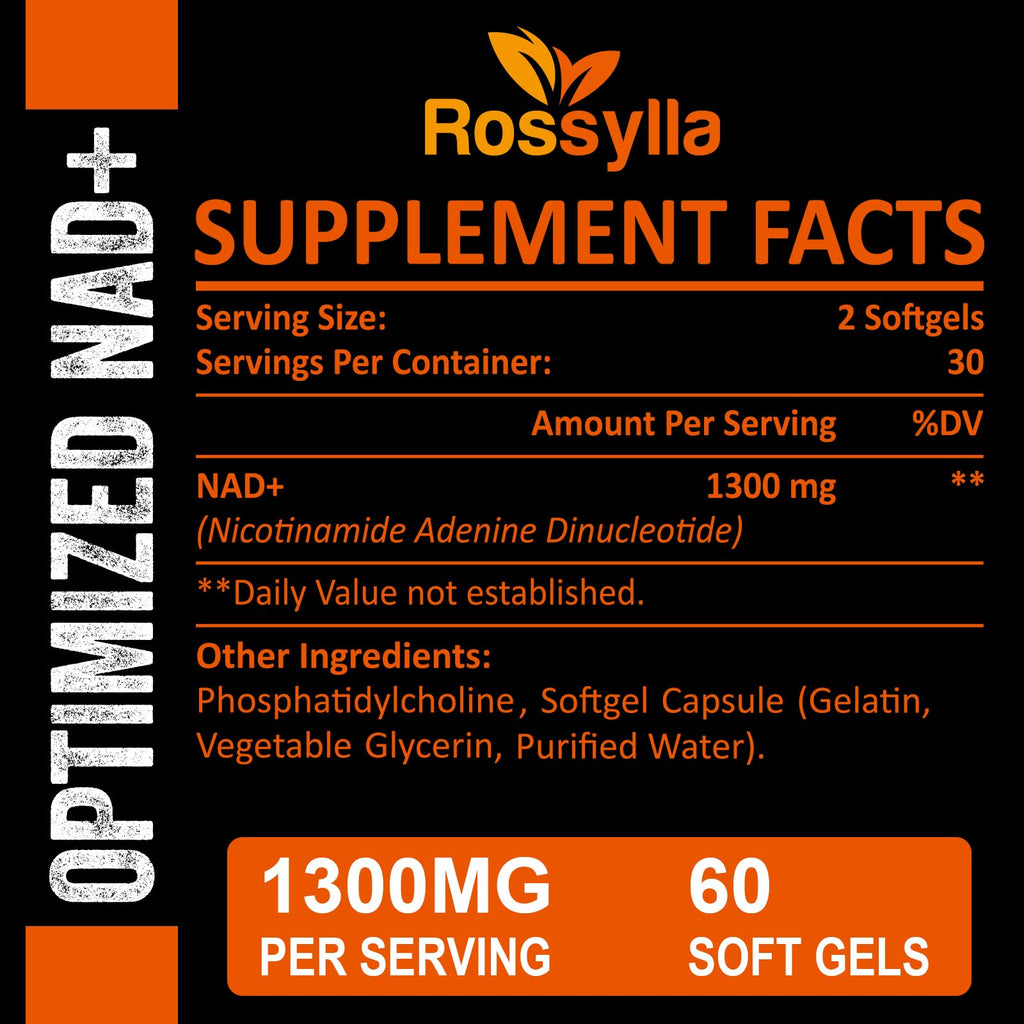 Rossylla Liposomal NAD+ Supplement, 1300 mg per Serving, NAD Plus Supplement with Liposomal Delivery, Supports Cellular Energy and Healthy Aging, 120 Softgels