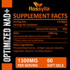 Rossylla Liposomal NAD+ Supplement, 1300 mg per Serving, NAD Plus Supplement with Liposomal Delivery, Supports Cellular Energy and Healthy Aging, 120 Softgels