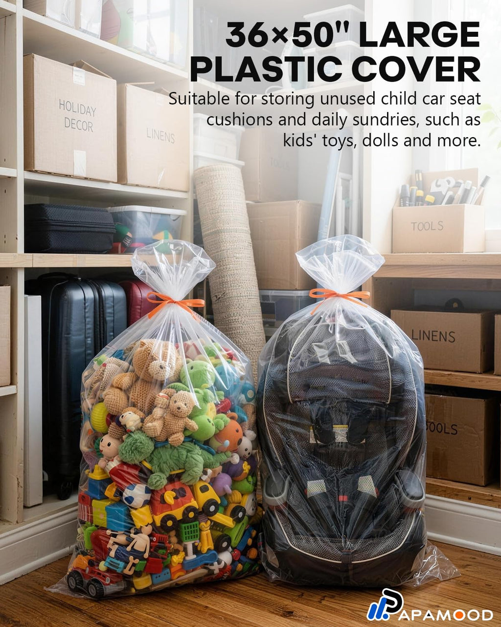 36x50 Inch Extra Large Clear Plastic Storage Bag for Luggage Cover, 8 Pack