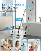 Electric Spin Scrubber, 3-Speed Cordless Shower Scrubber with 90° Adjustable & 10 Replaceable Brush Heads, 90 Mins Runtime & Full-Body IPX7 Waterproof Shower Cleaner Brush with Long Handle