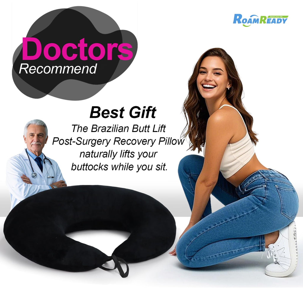RoamReady BBL Pillow After Surgery for Butt Sleeping Sitting, Driving Donut Hemorrhoid Pillow, Seat Support Hip Cushion, Cotton BBL Post Surgery Recovery Must Haves (Upgraded)