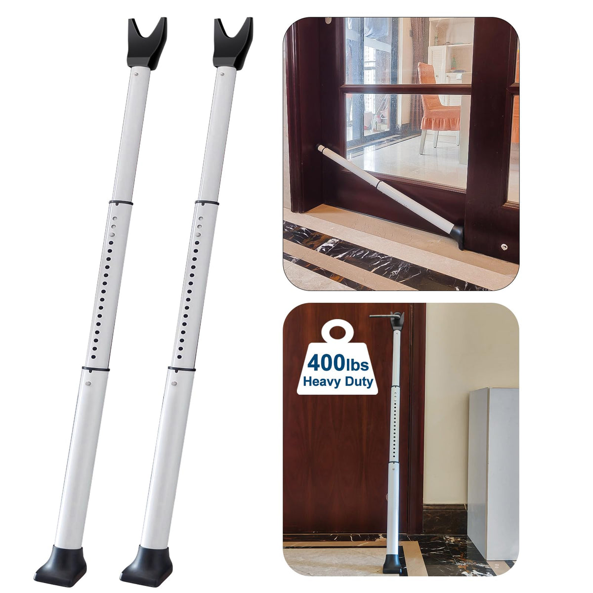 Rerishom 2 Pack Door Security Bar, Heavy Duty Patio Door Lock,White