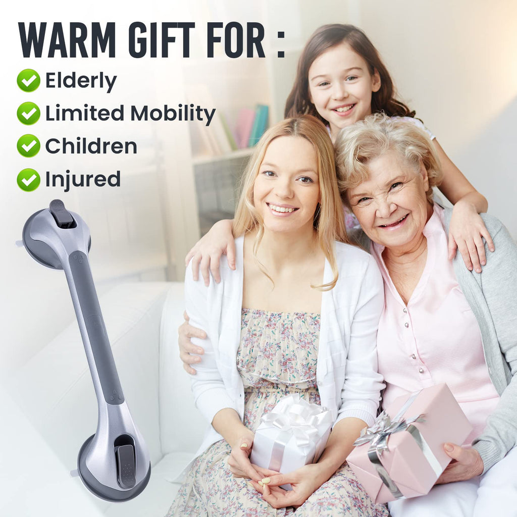 TAILI Shower Grab Bar 16 Inch Suction Cup Grab Bars for Bathroom, Removable Shower Safety Handle Heavy Duty Bathtub Grip for Seniors & Elderly, Strong Handrails No Drilling Waterproof, Silver