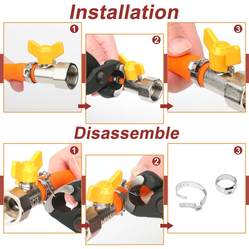 Hydencamm 250PCS 14 Sizes Single Ear Hose Clamp, 5.3-33.1mm 304 Stainless Steel Ear Clamp Kit with Ear Clamp Pincer, Stepless Hose Clamps Cinch Rings for Automotive, Home Appliance Line and Plumbing