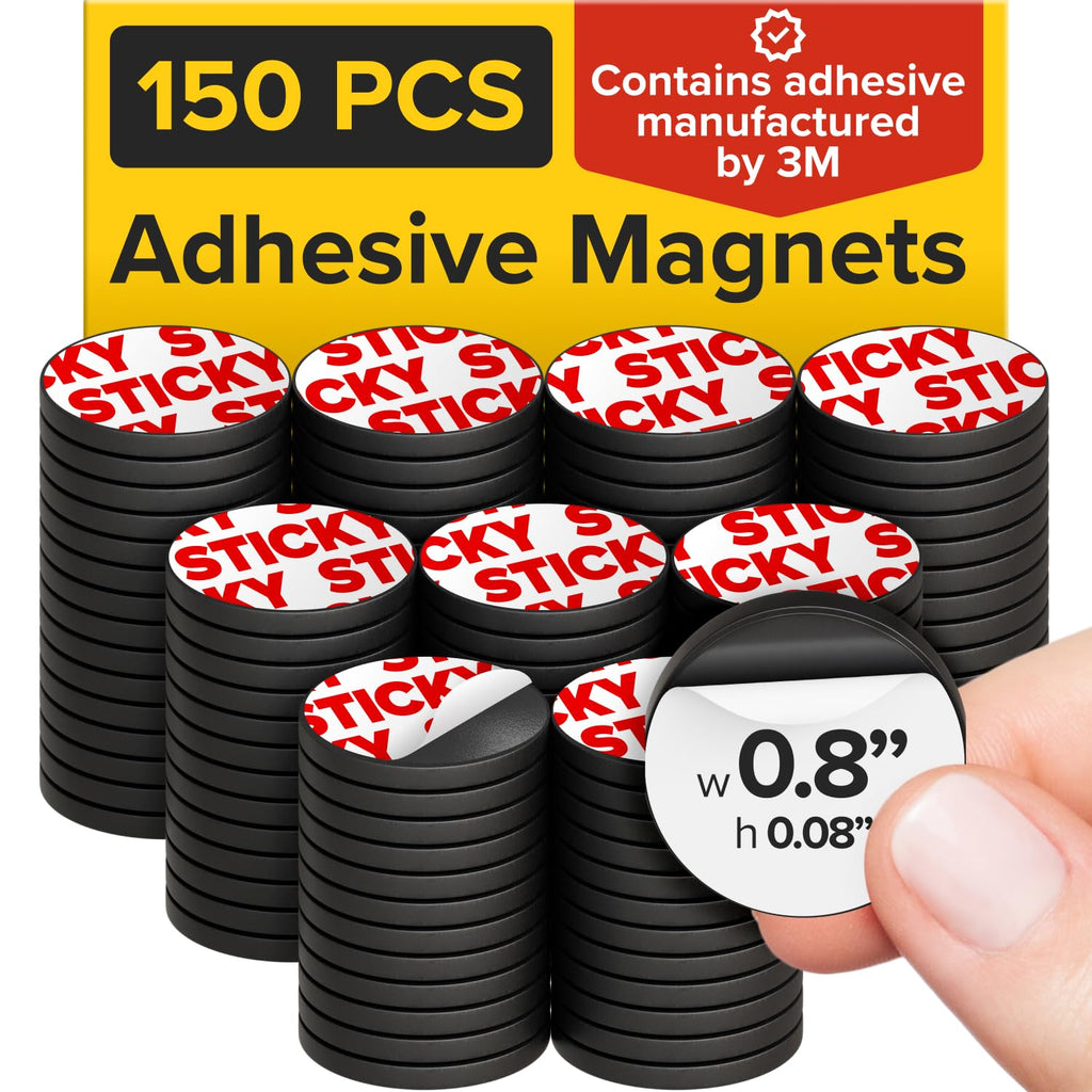 Peel-&-Stick Flexible Adhesive Magnets – 150 pcs (0.8"x0.08") Magnetic Dots for Office Supplies, Whiteboard, Crafts, Fridge, & School Projects