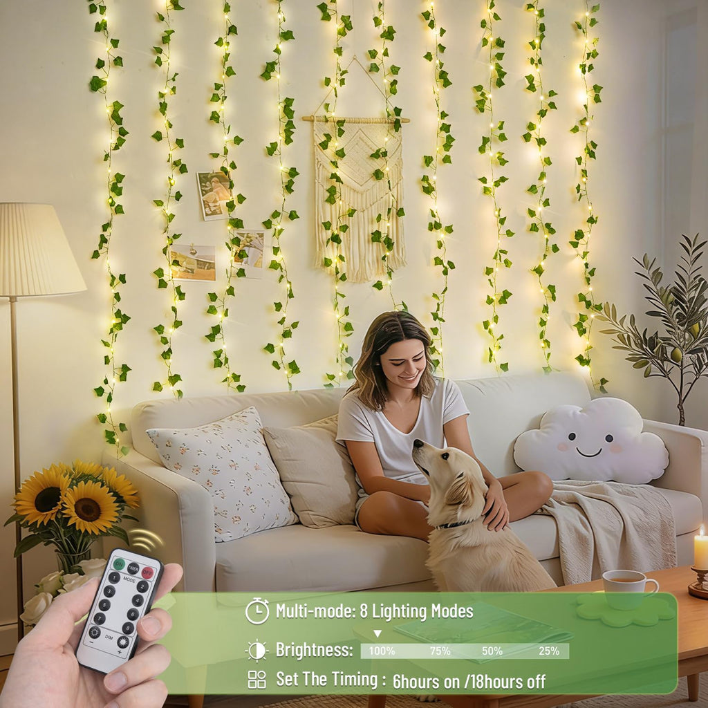 JMEXSUSS Vine Curtain Lights, 200 LED Vines with Fairy Lights for Bedroom