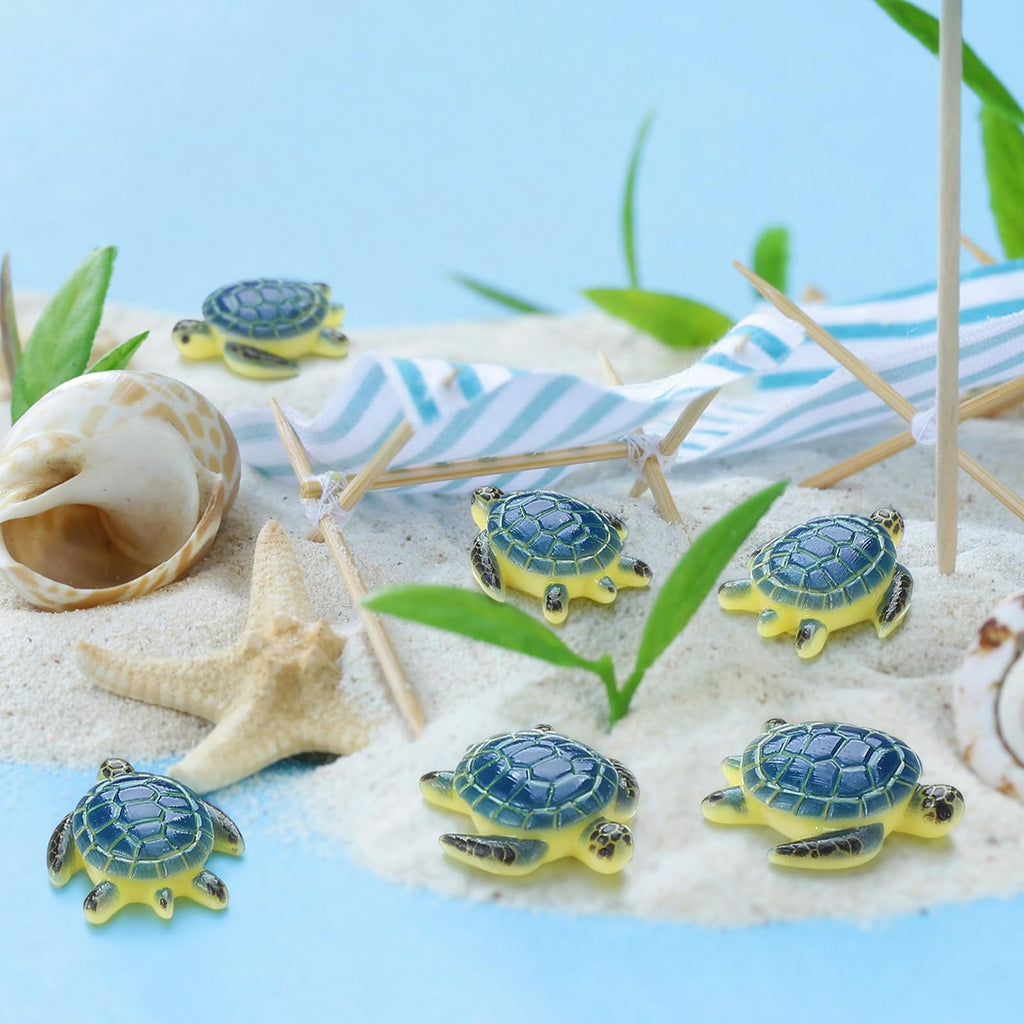 Yerliker 100 Pcs Mini Sea Turtle Figurines Resin Ocean Sea Animals Figures Turtle Lover Gifts Realistic Micro Landscape Decor for Garden, DIY Craft, Coastal Beach Party Favor (Blue)