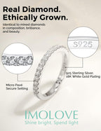 IMOLOVE Lab Grown Diamond Wedding Bands for Women, 0.42 Carat Eternity Rings in 18K White Gold Plated Sterling Silver Size 6.5