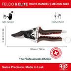 FELCO 6 ELITE Pruning Shears – 7.7" Swiss-Made Garden Clippers with Leather-Wrapped Handle for Medium Right Hands | Hand Pruners for Gardening | Garden Tool Cutter with Bypass Blade, Aluminum Body