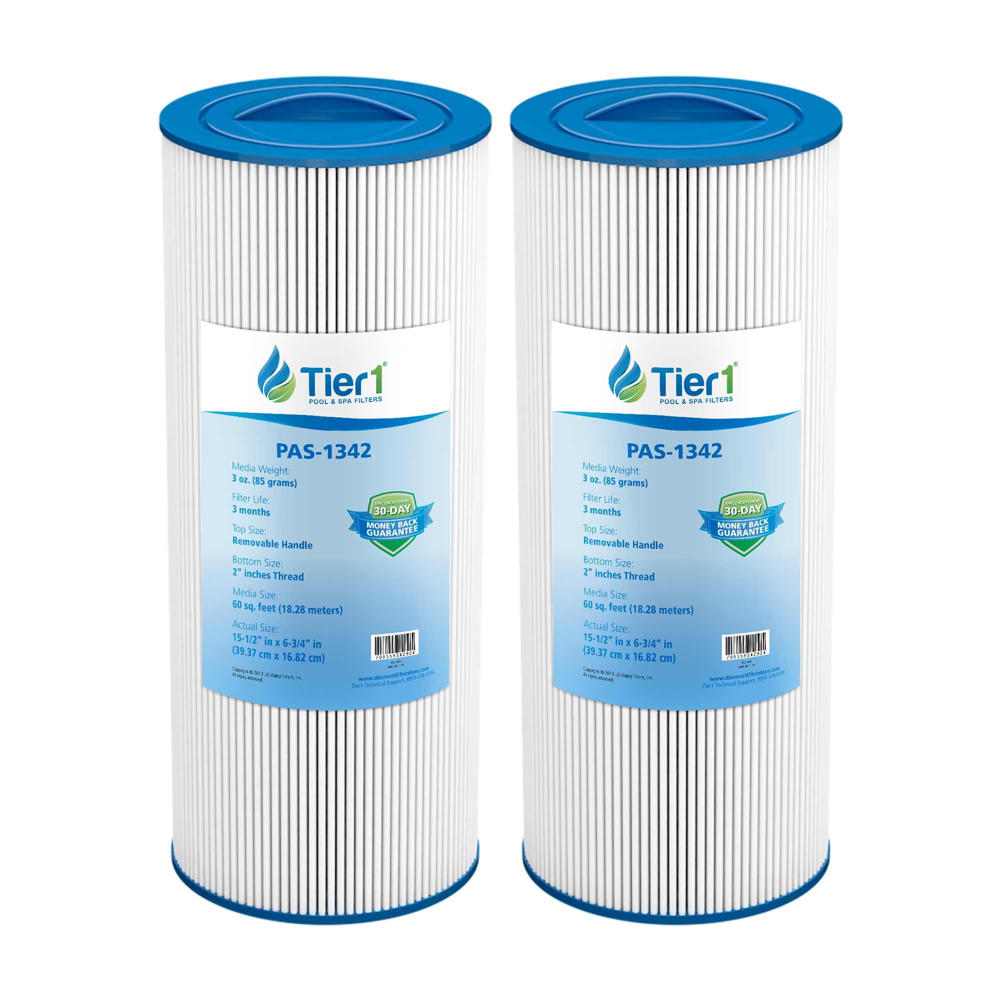 Tier1 Spa Filter Cartridge Replacement for Jacuzzi J300 & J400 – 2 Pack | Compatible with 6541-383, PJW60TL-OT-F2S, 6CH-961 | 15-1/2" x 6-3/4" | Trilobal Fabric | Washable & Reusable | High Flow