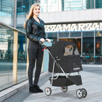 BestPet 3 Wheels Pet Dog Stroller Cat Cage Jogger Stroller Cats Travel Folding Carrier Waterproof with Cup Holder & Removable Liner,Black