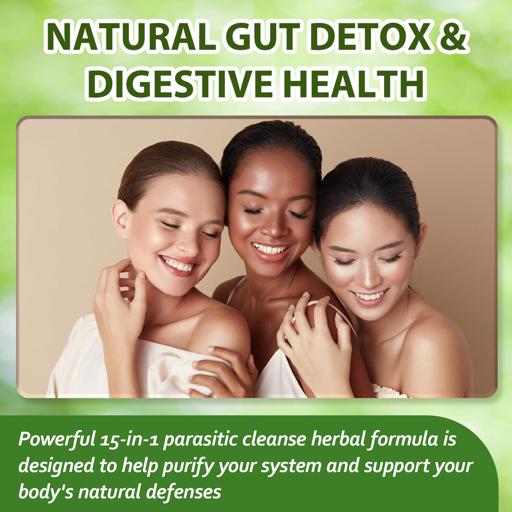 Wormwood Black Walnut Clove Cleanse Drops for Human, 15-in-1 Triple-Action Gut Detox & Digestive Wellness Organic Liquid Tincture w. Soursop PAU DArco Oil of Oregano, Elimination Detox Cleanse