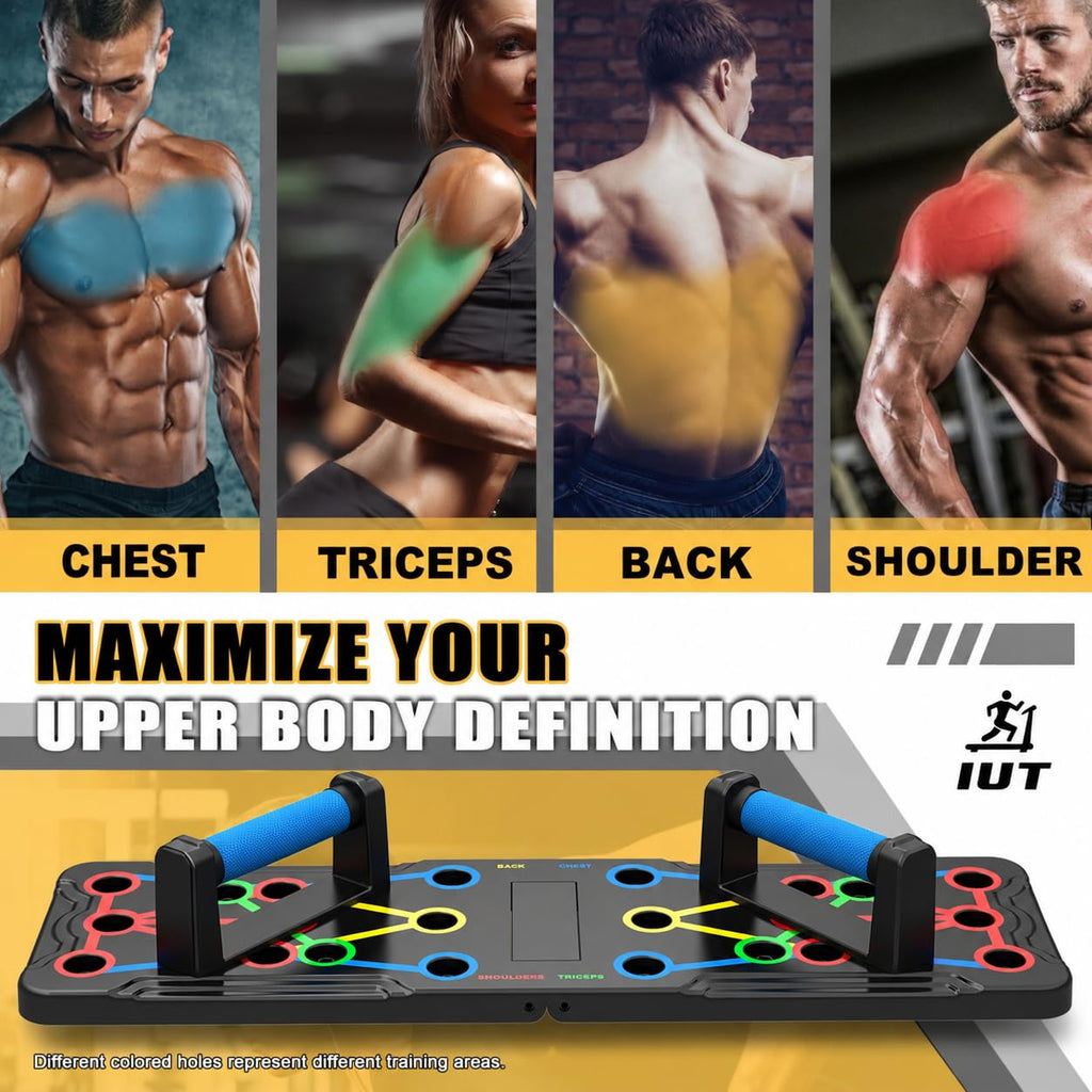 Foldable push-up rack for portable strength training, sturdy and stable equipment for men's and women's home gym workouts.