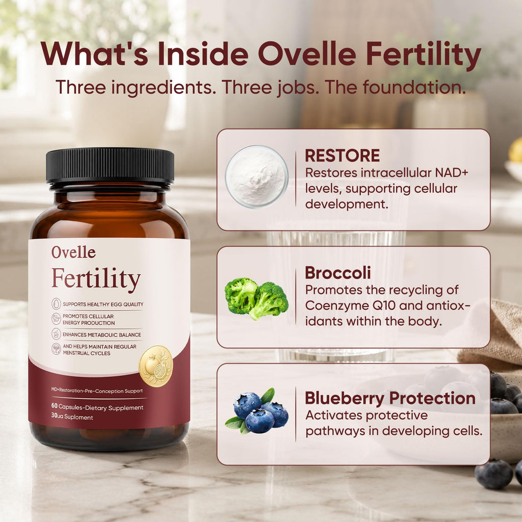 OVELLE FERTILITY Supplement for Women, Hormonal Balance & NAD+ Energy Support, 60 Vegetarian Capsules