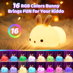 Kawaii Bunny Toys for Girls Gifts, 16-Color Silicone Night Light Cute Lamp