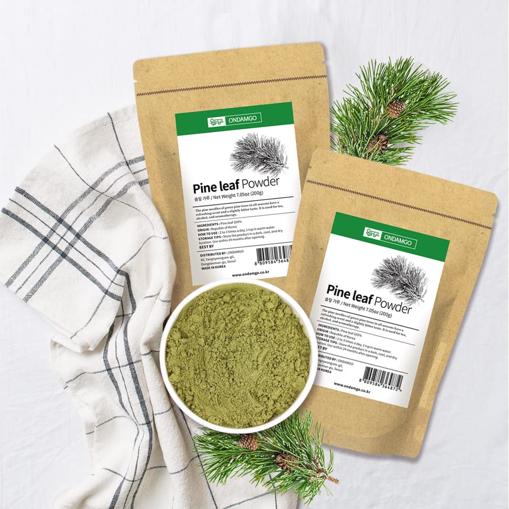 ONDAMGO Natural Pine Needles Tea Powder 200g - 100% Pine Leaf Powder 솔잎가루 7.05 oz (Pine Needles Powder)